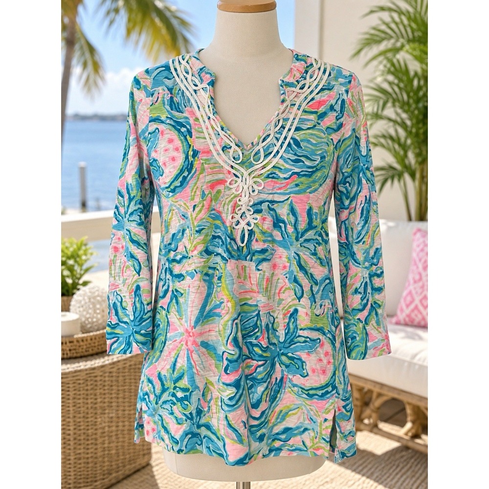 Lilly Pulitzer Kaia Knit Tunic Top XS One In A Melon Soutache Cotton 002151